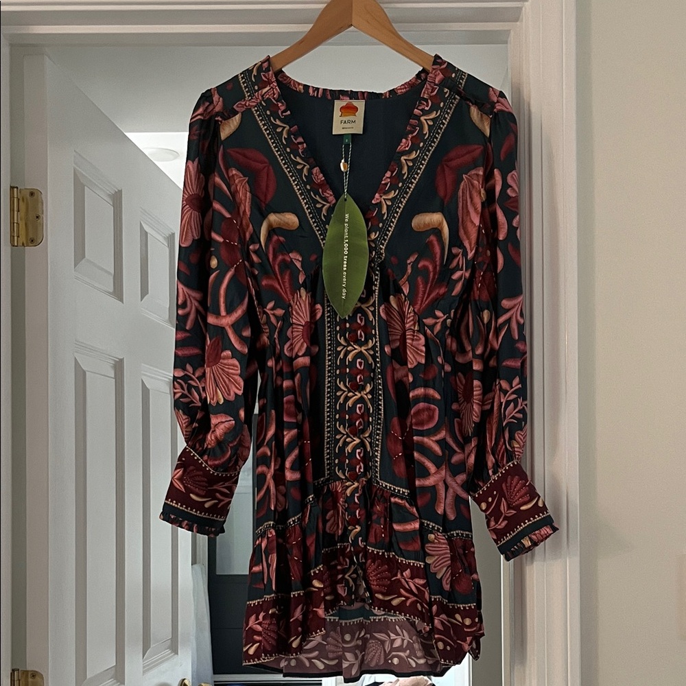 Farm Rio Women's Teal Seashell Tapestry Lenzing Ecovero Mini Dress - never worn!